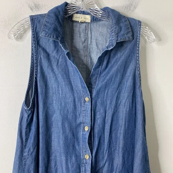 Cloth & Stone Sleeveless Chambray Dress Blue Size S Casual Button Front - Picture 8 of 8